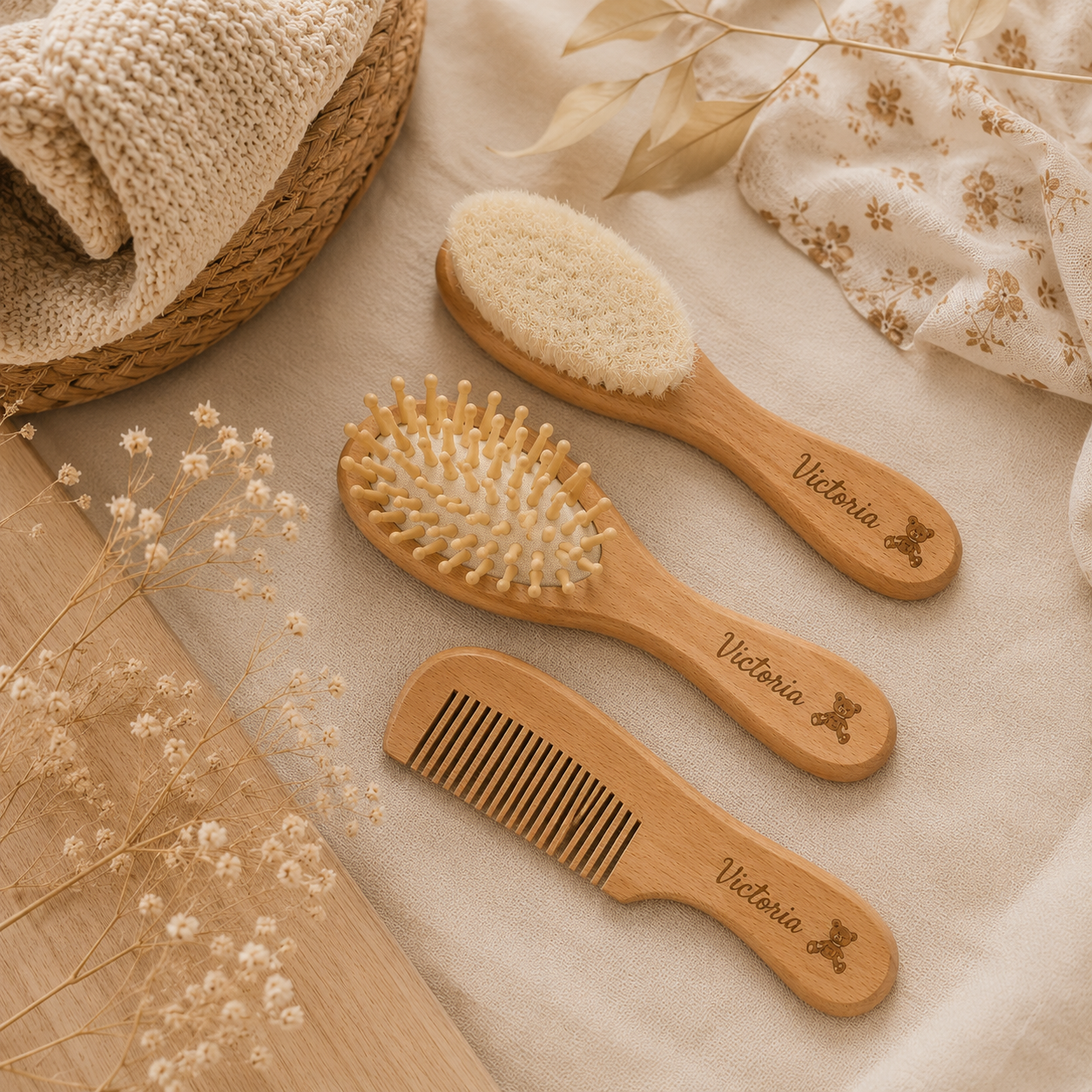 Brosse & peigne bébé personnalisés - coffret naissance 🤍