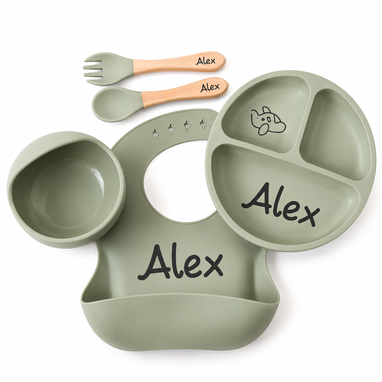 Coffret repas bébé personnalisé 5 pièces en silicone alimentaire