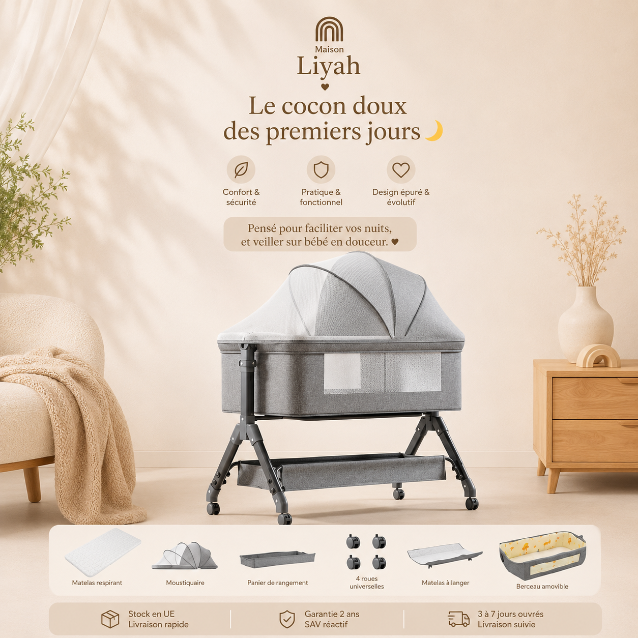 Lit Cododo & Berceau Evolutif 3 en 1