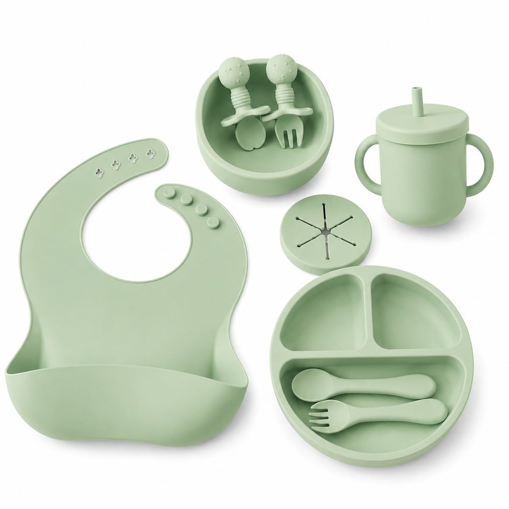 Coffret Repas Bébé Complet 9 Pièces en Silicone Alimentaire