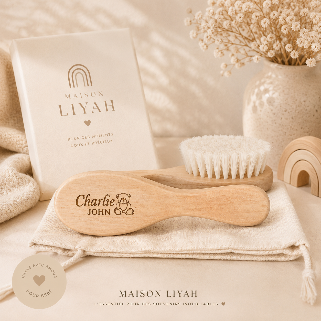 Brosse bébé personnalisés en bois naturel