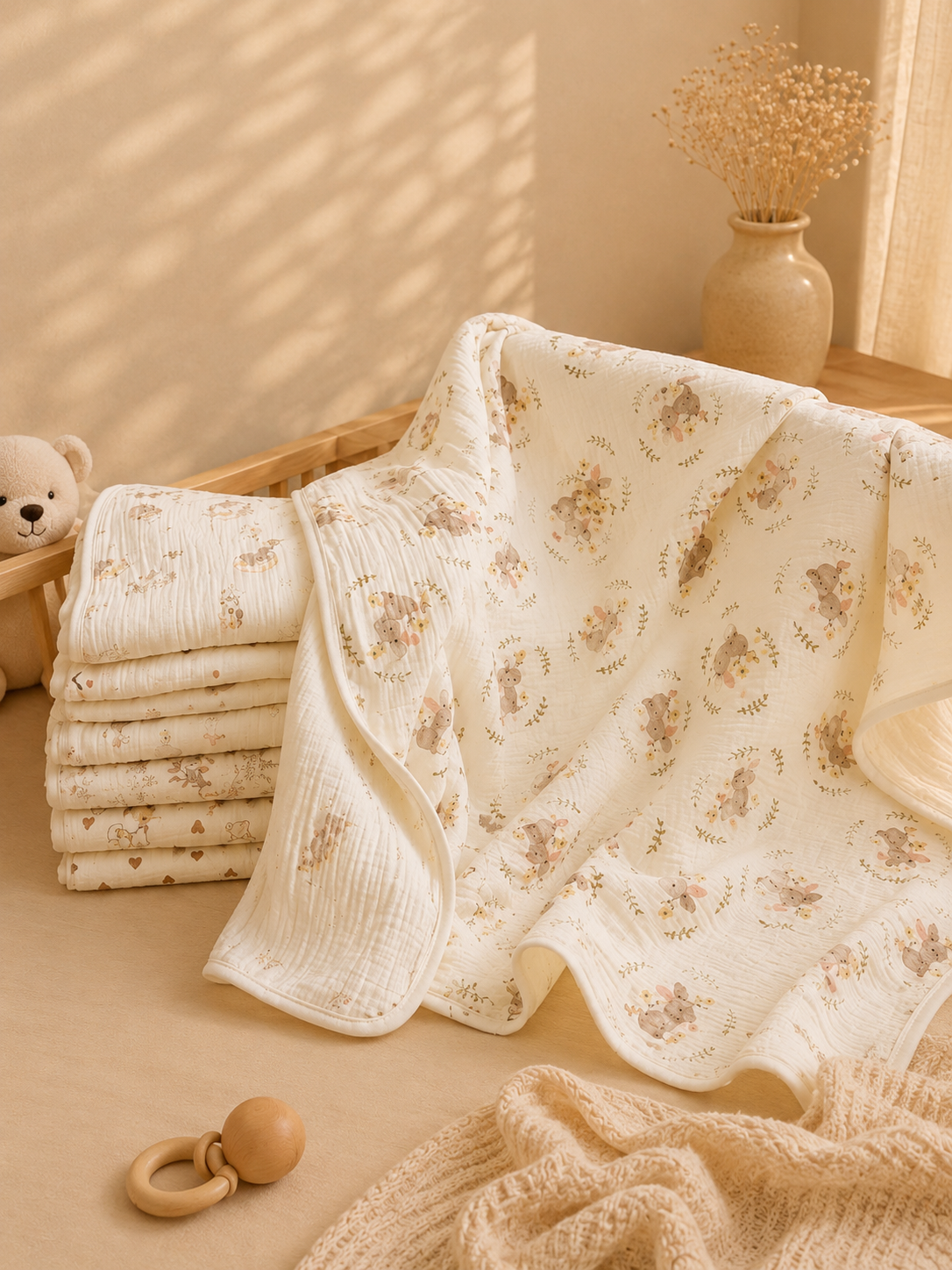 Cape de bain bébé à capuche en coton 🤍