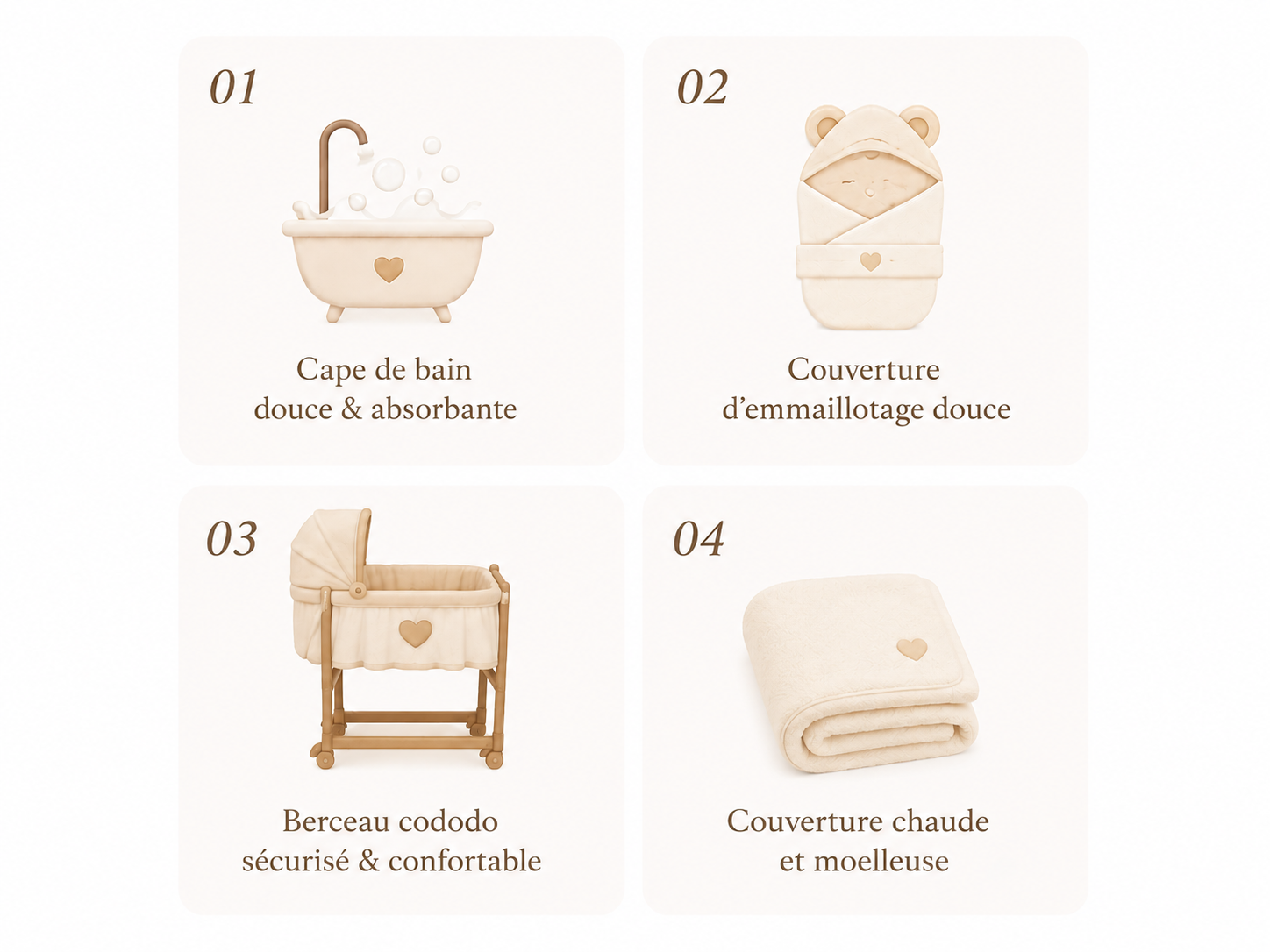 Cape de bain bébé à capuche en coton 🤍