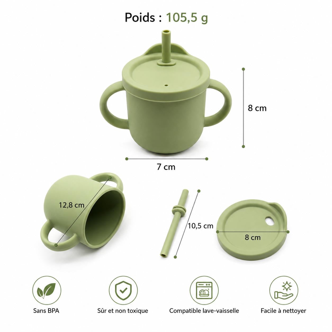 Gobelet d'apprentissage en silicone avec paille
