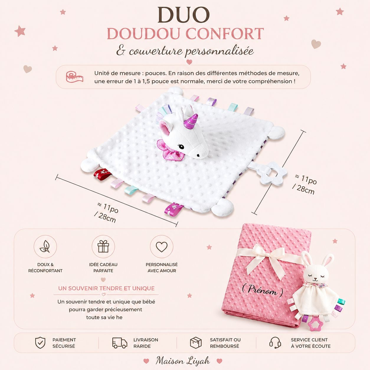 Duo doudou confort & couverture personnalisée 🤍